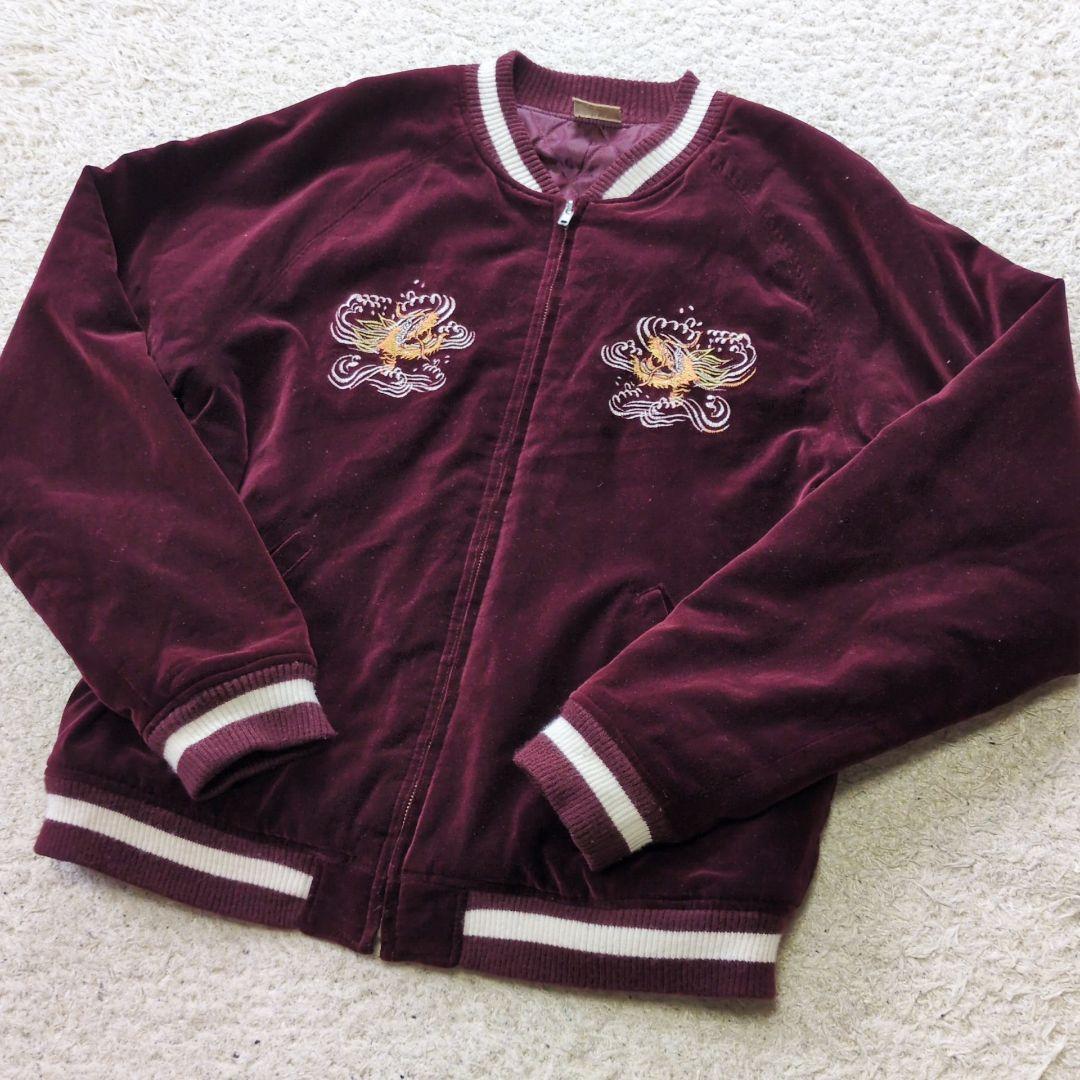 値下げ中10-57古着　スカジャン　別珍　スーベニアジャケット地図刺繍