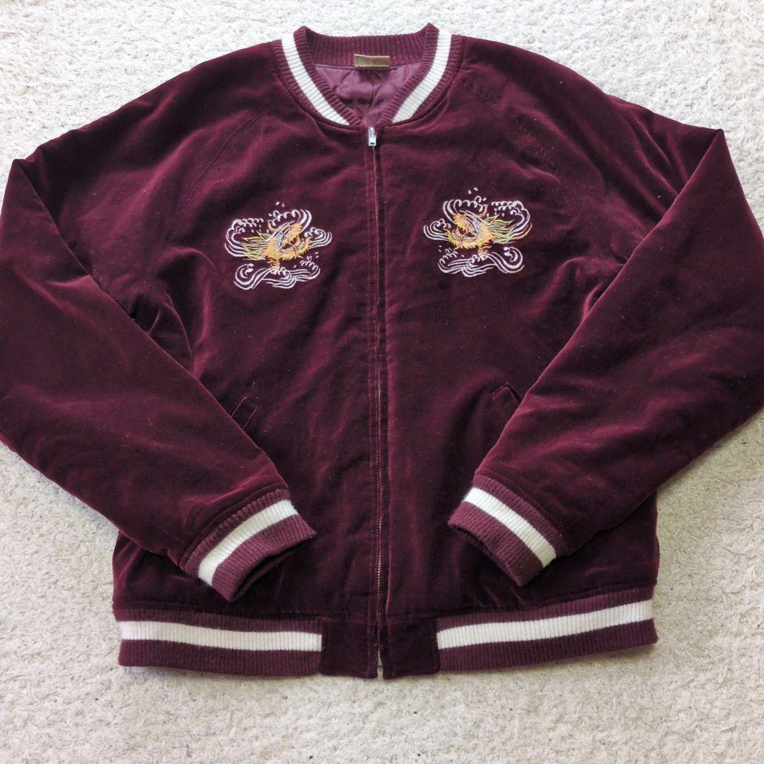 値下げ中10-57古着　スカジャン　別珍　スーベニアジャケット地図刺繍