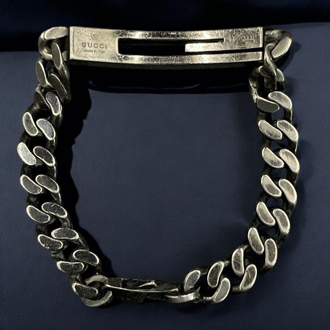 オールド　グッチ　ブレスレット Gロゴ 喜平チェーン シルバー　17 y2k
