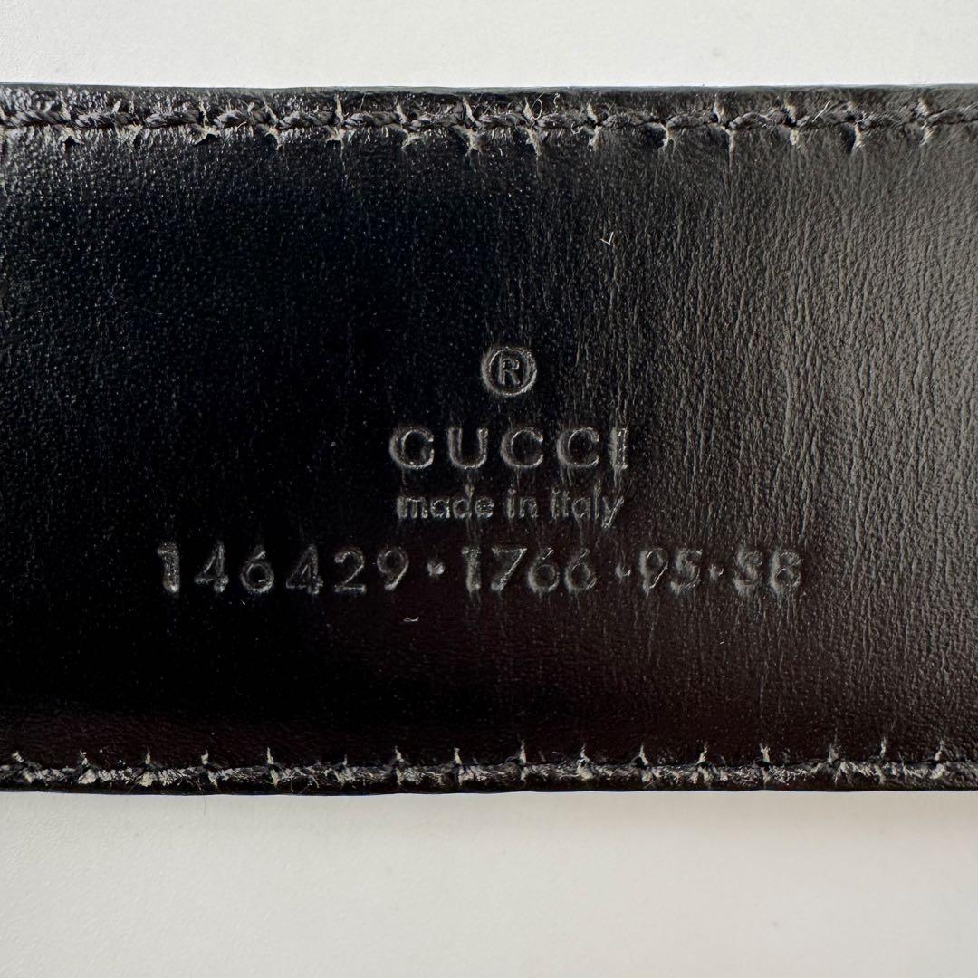 【美品】GUCCI シマ　GG　ベルト　ブラック　レザー