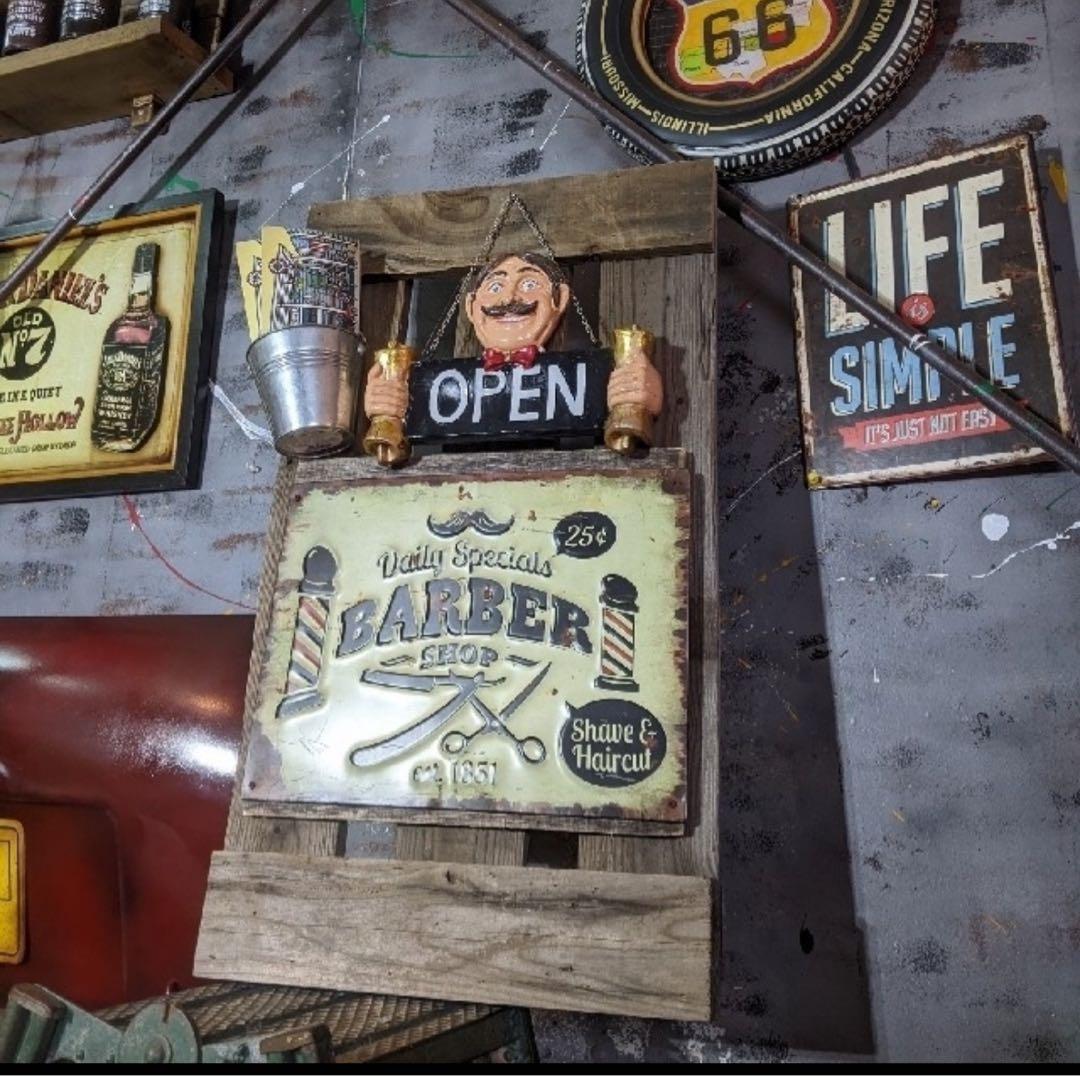 カットハウス 立掛け式 看板（黒板） 理容室の看板 オープン&クローズ看板