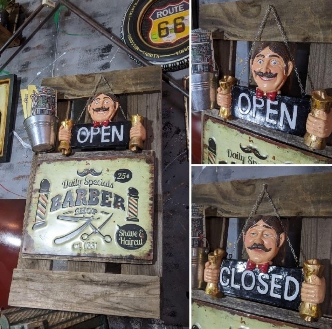 カットハウス 立掛け式 看板（黒板） 理容室の看板 オープン&クローズ看板