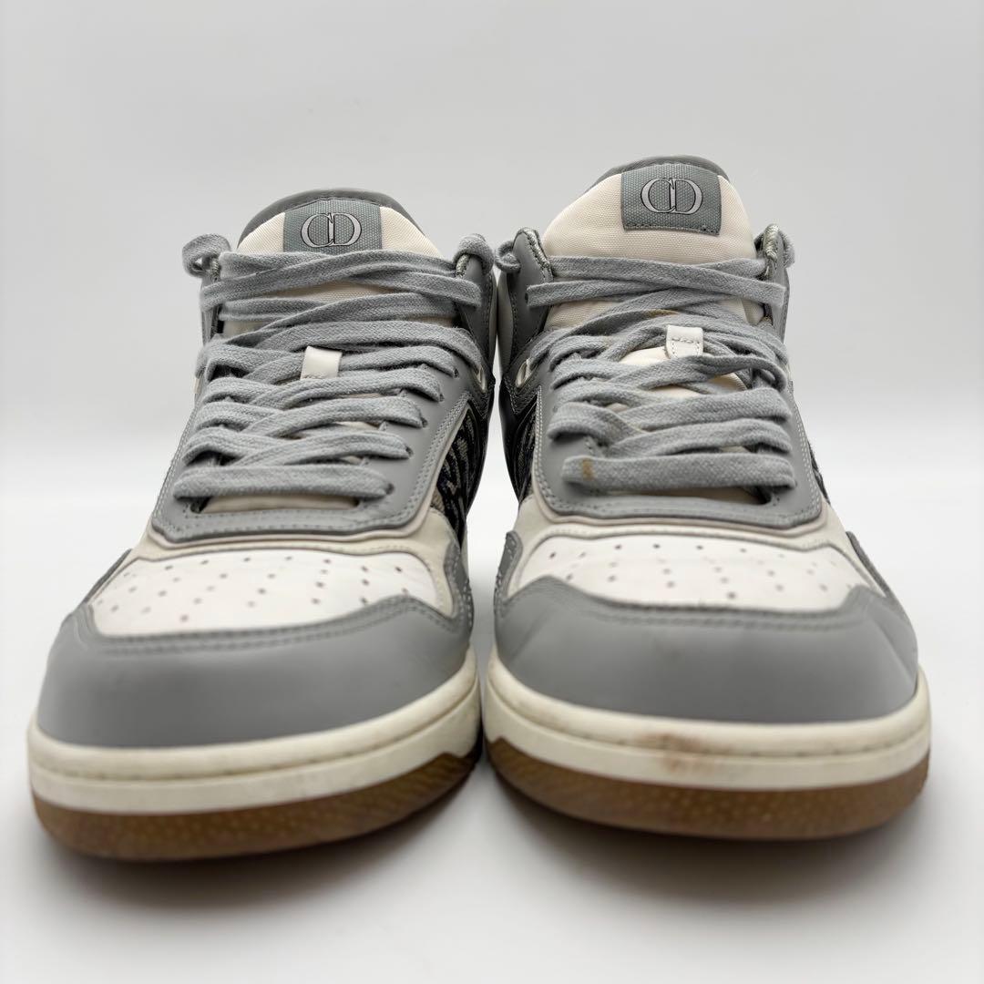 極美品 ディオール ミッドカットレザースニーカー オブリーク グレー ホワイト