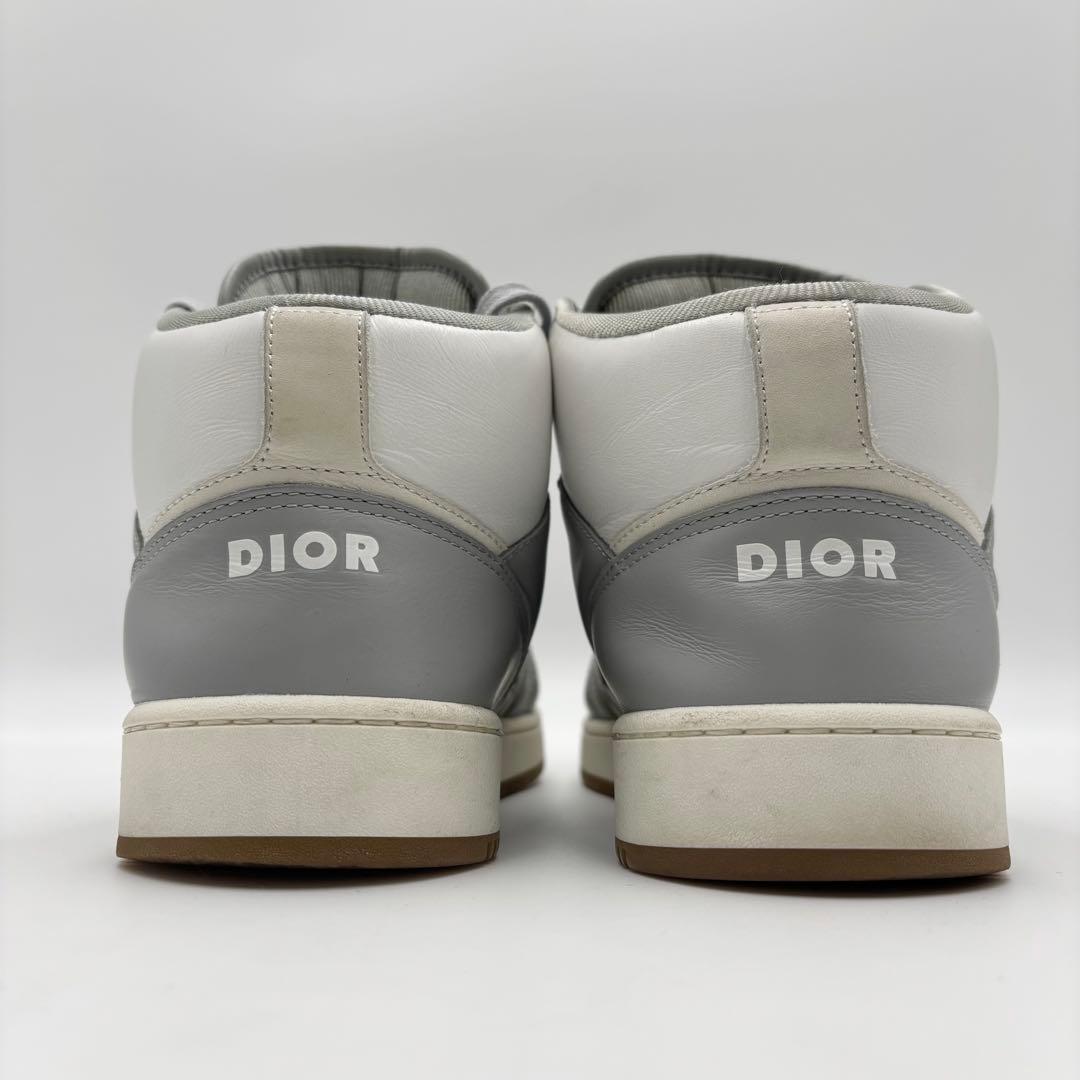 極美品 ディオール ミッドカットレザースニーカー オブリーク グレー ホワイト