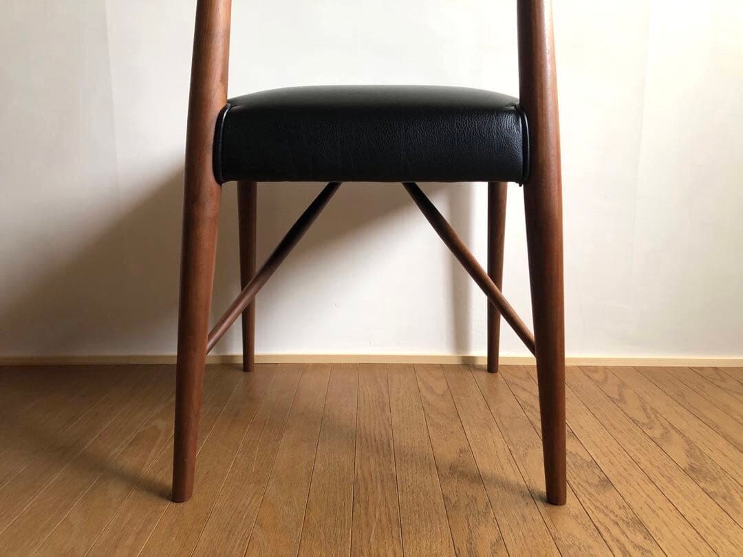 飛騨高山 日進木工製 ウォールナット材 黒革チェア ダイニング デスク椅子 工芸