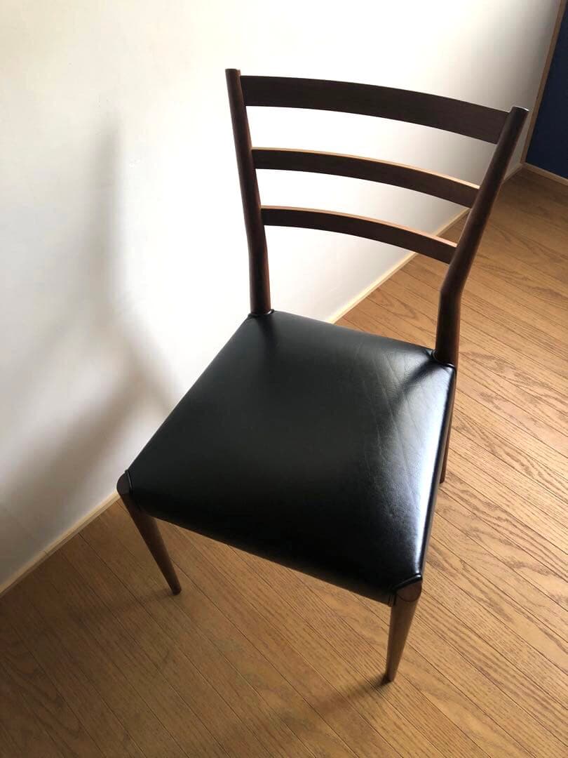 飛騨高山 日進木工製 ウォールナット材 黒革チェア ダイニング デスク椅子 工芸