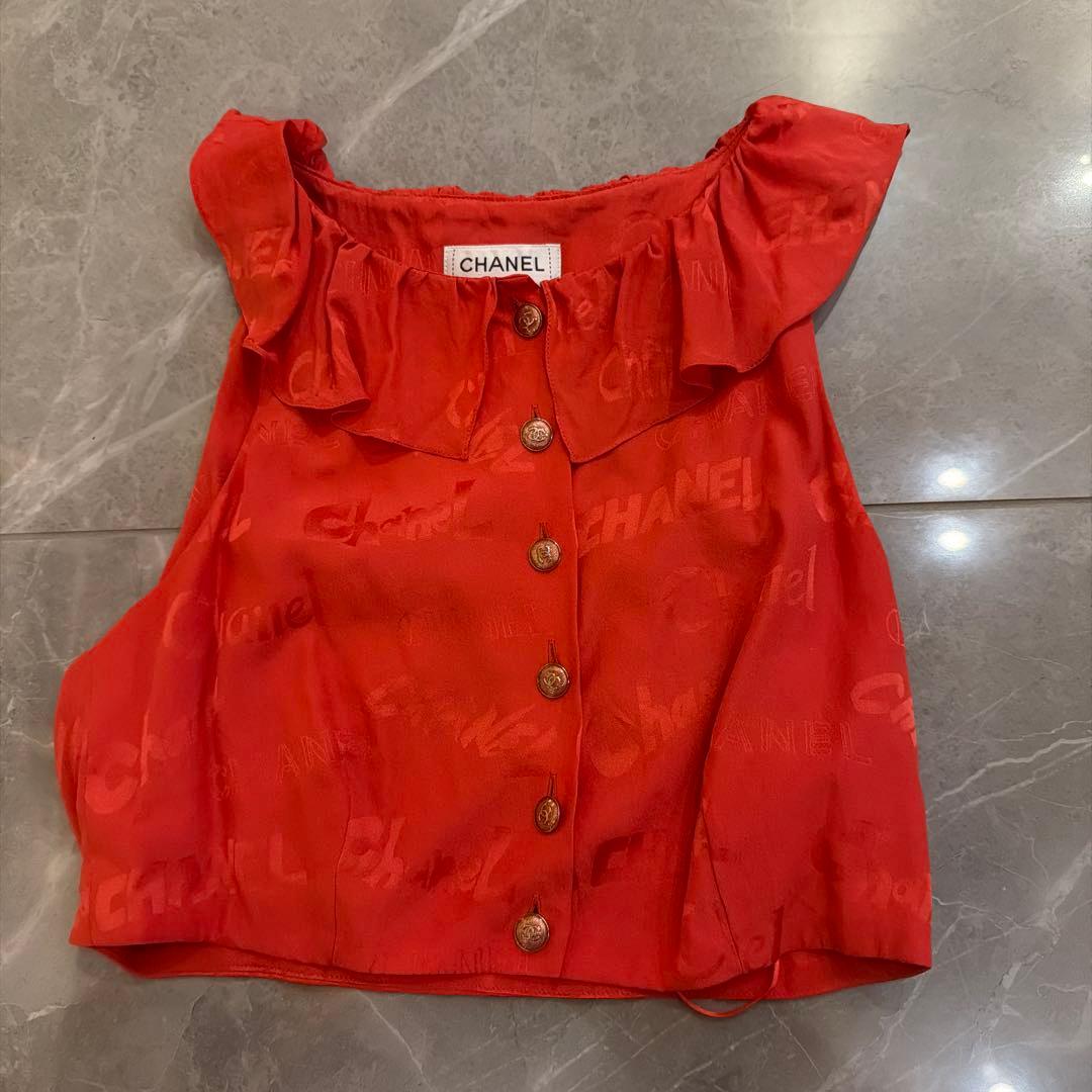 CHANEL オレンジロゴフリルタンクトップ 34