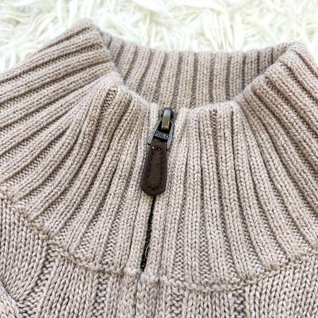 ラルフローレン 現行QRタグ ケーブル ハーフジップニット XS モカベージュ