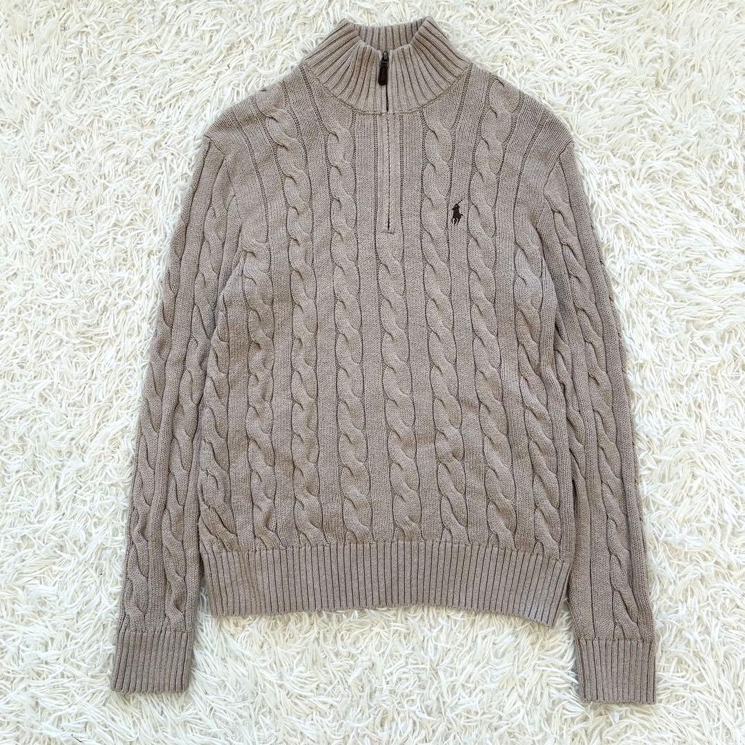 ラルフローレン 現行QRタグ ケーブル ハーフジップニット XS モカベージュ