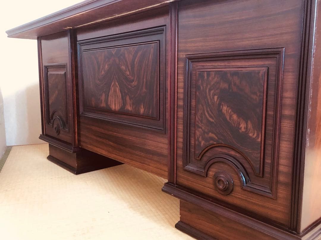 特大サイズ アンティーク書斎机 本体のみの組み立て 強化ガラス付き！