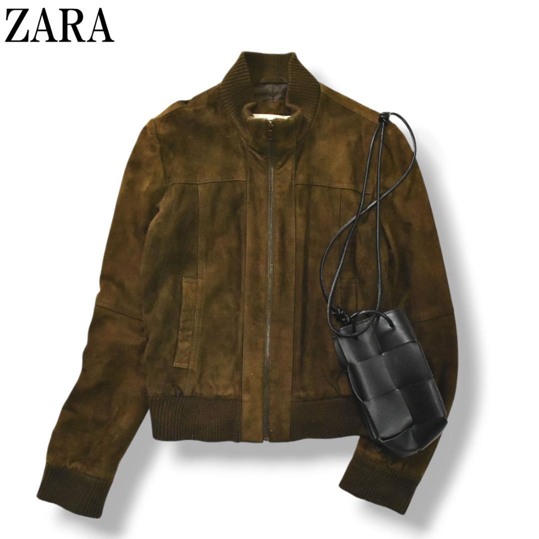 【人気】 ザラ ZARA レザー スエード ジャケット S ブラウン ♪