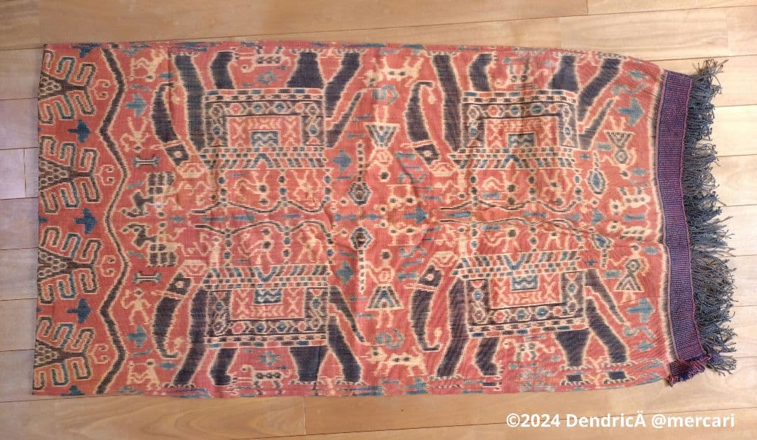 u*8様 ビンテージ　アジアン　オレンジ　フリンジラグ　象　エレファント　エスニ