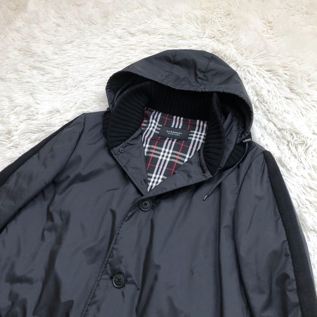 【入手困難】バーバリーブラックレーベル フーデッドコート 切替　ロゴボタン