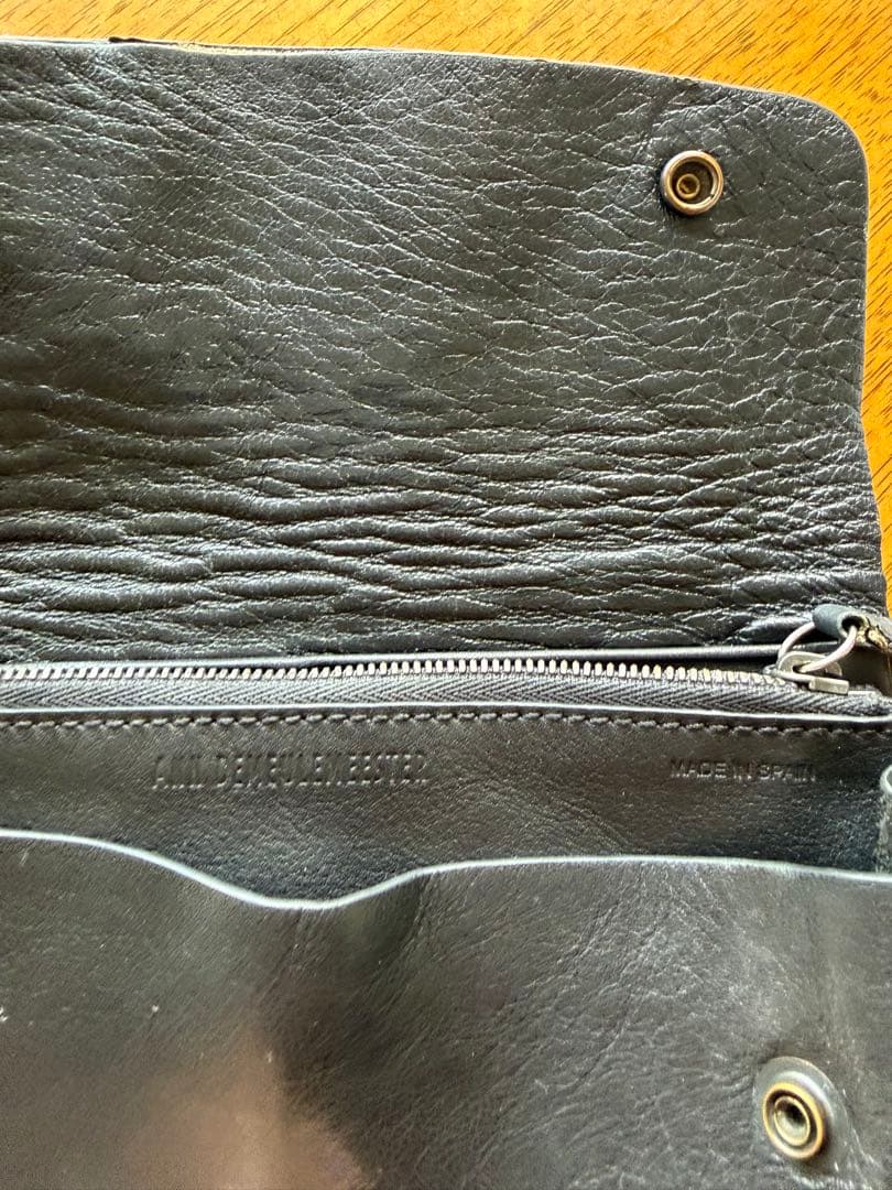 ann demeulemeester ブラックレザー 長財布 スナップボタン付き