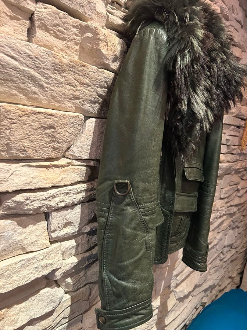 Marlboro Classics ファー付き 本革レザージャケット 深緑