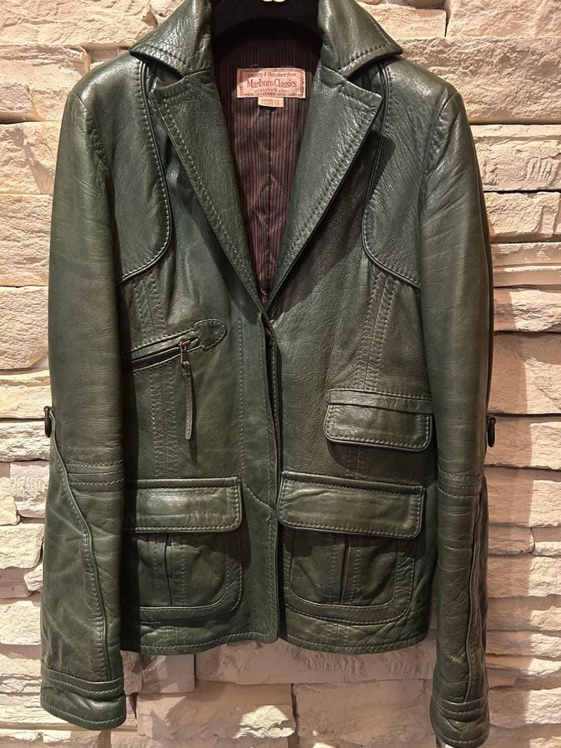 Marlboro Classics ファー付き 本革レザージャケット 深緑