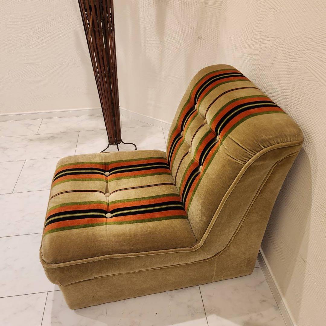 オールドカリモク　karimoku ストライプ　モケットアームレスシングルソファ