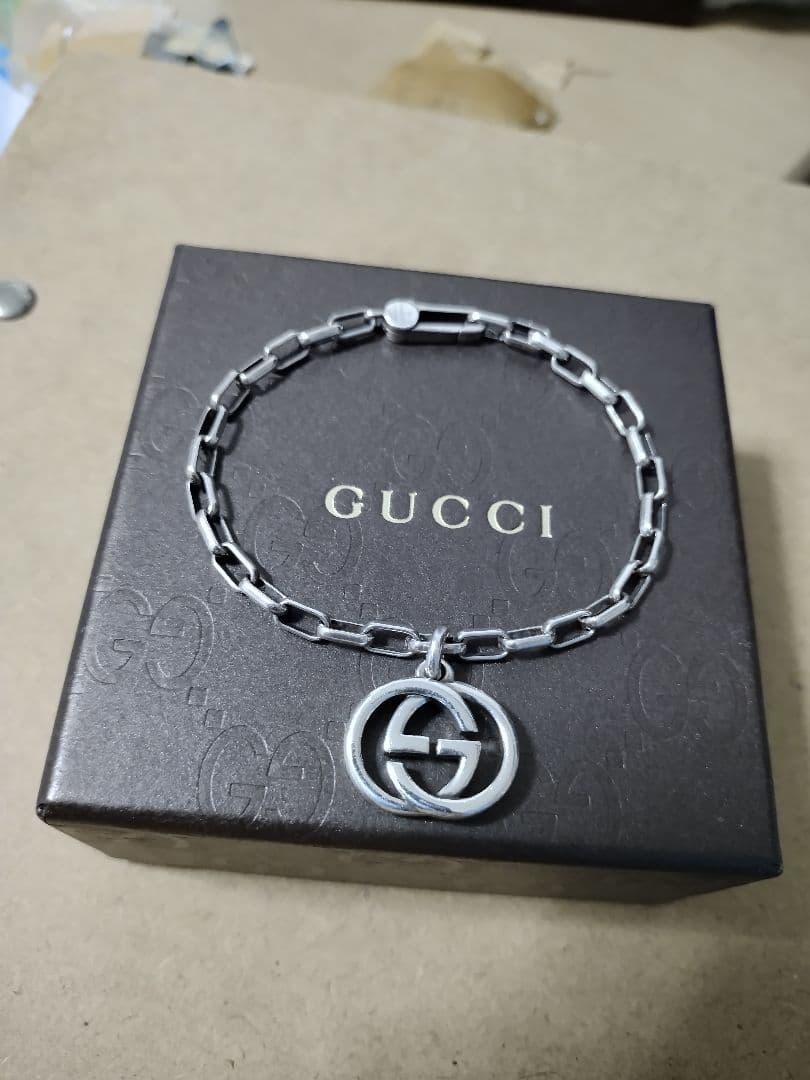 良好品 GUCCIグッチ シルバー925インターロッキングブレスレットイタリア製
