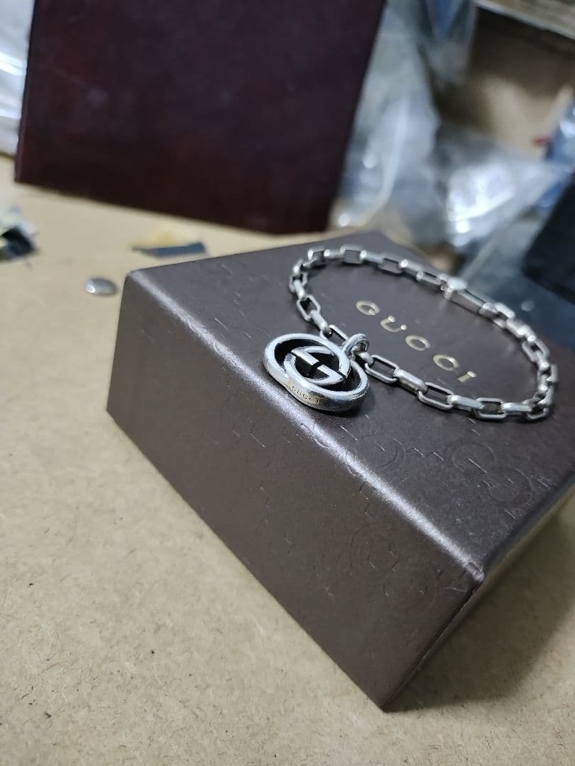 良好品 GUCCIグッチ シルバー925インターロッキングブレスレットイタリア製
