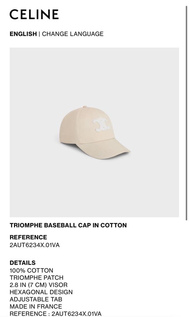 CELINE￤トリオンフ ベースボールキャップ / コットン(L)
