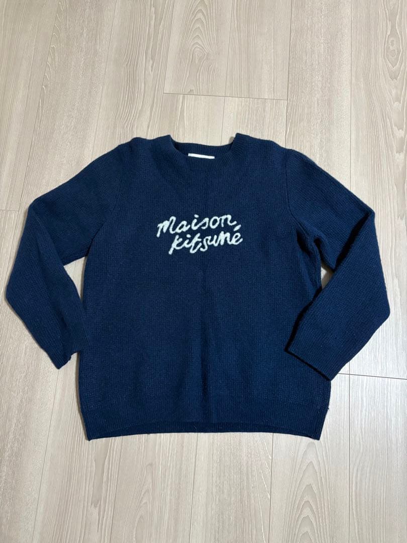 【限定】メゾンキツネ ネイビー ニットセーター L 新宿 伊勢丹