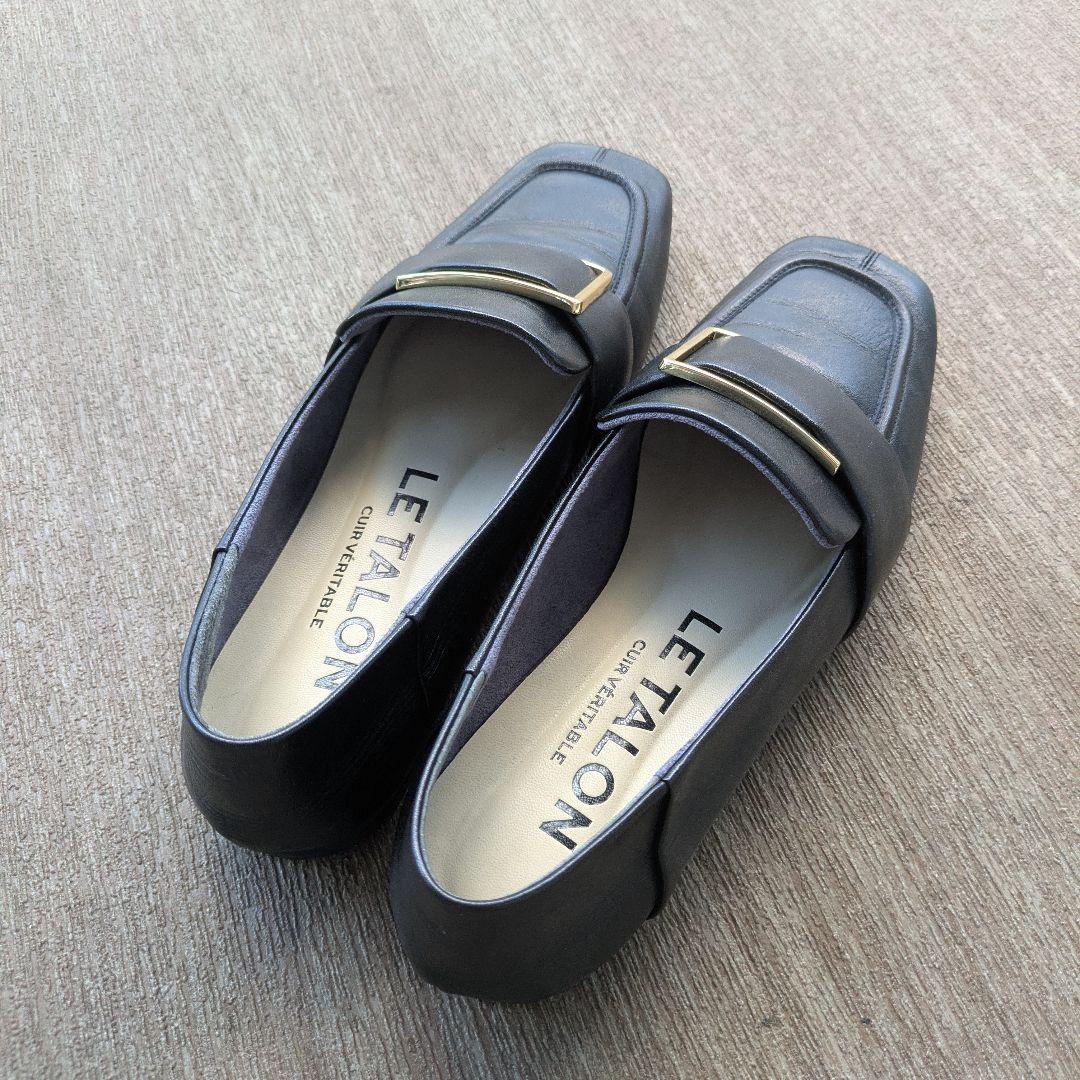 ほぼ新品☆ LE TALON 25cm本革レザースクエアメタルバックルローファー