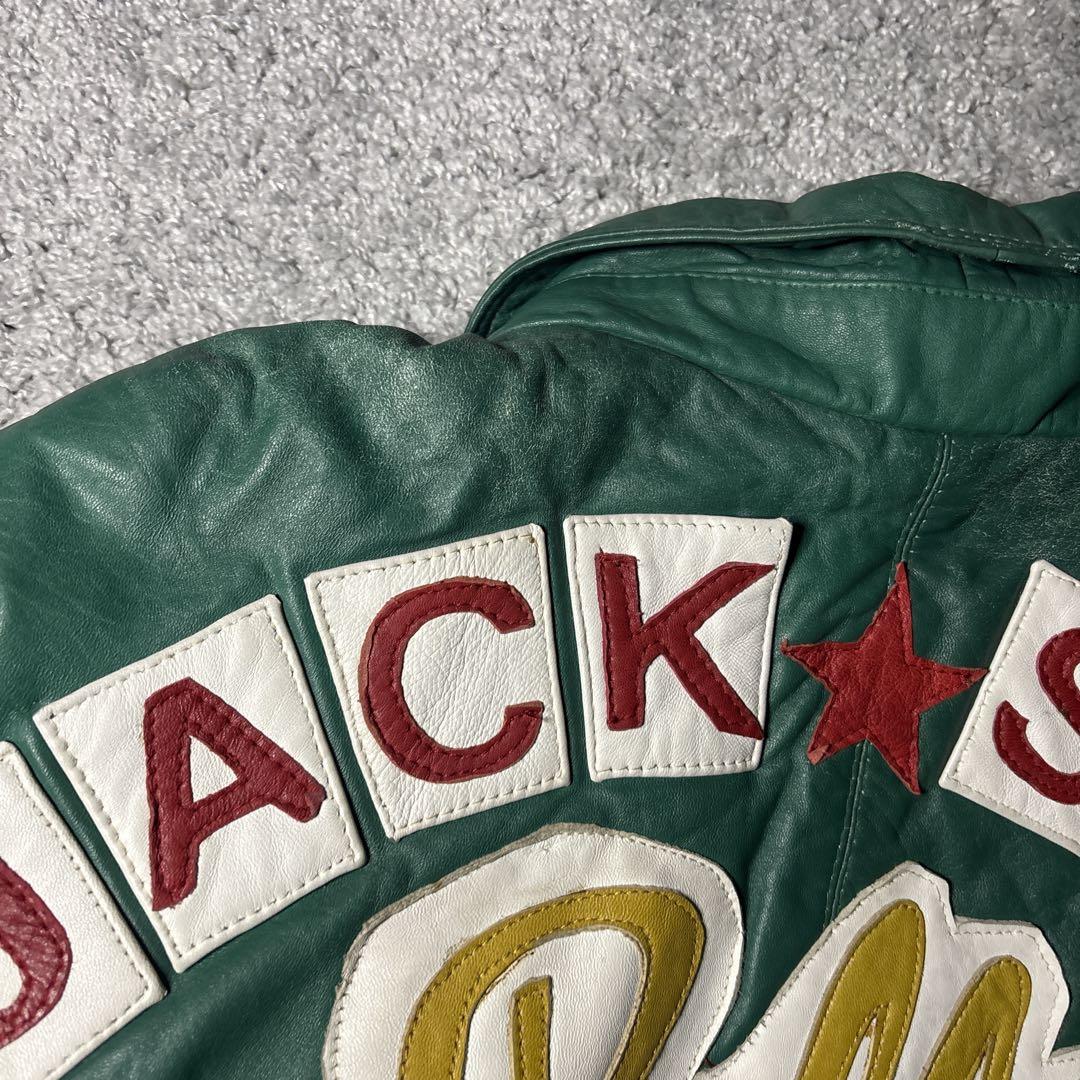 ペレペレ　レザージャケット　ジャクソンズ　刺繍デザイン　グリーン　ブラック　古着