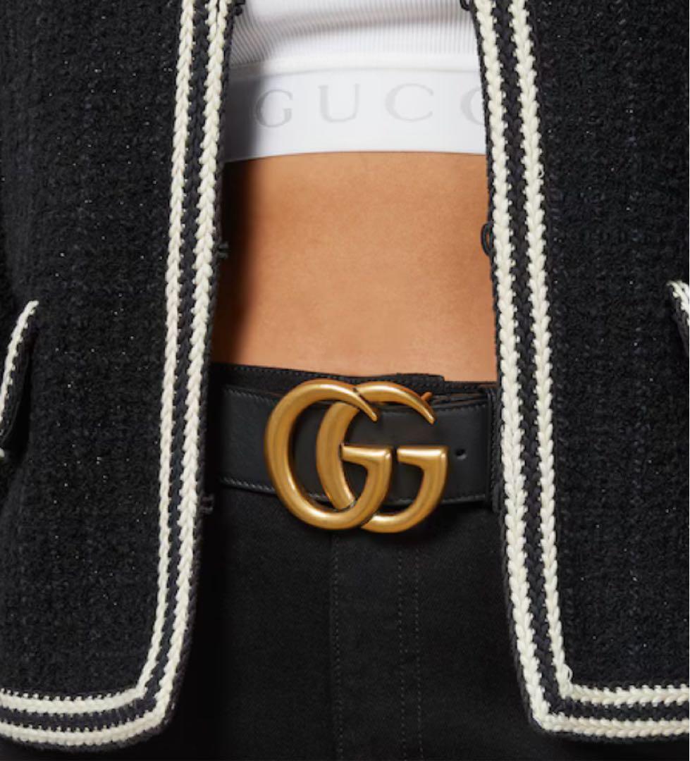 【美品】GUCCI ブラックレザー GGロゴベルト