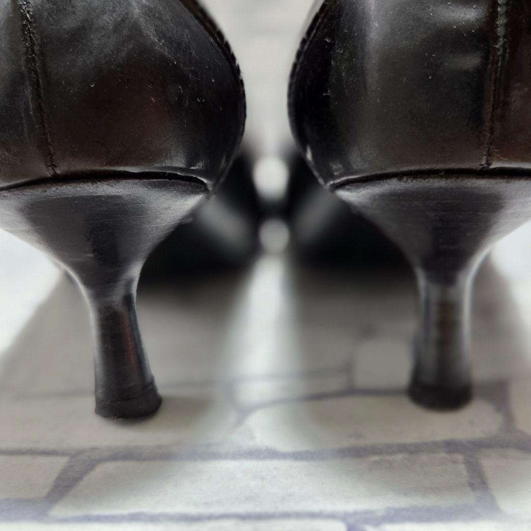 【CHANEL】カメリア＆タッセル ポインテッドトゥ パンプス 36 黒 レザー