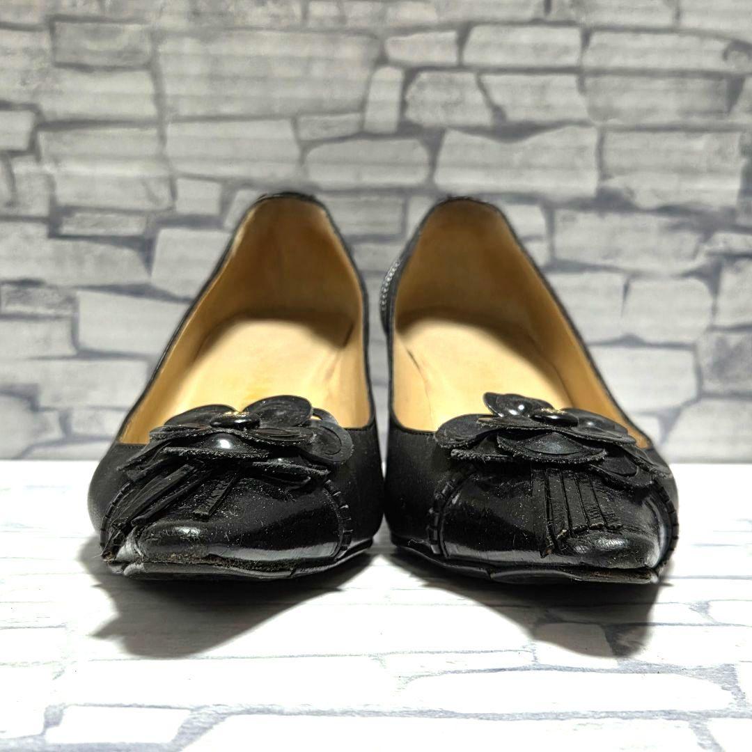 【CHANEL】カメリア＆タッセル ポインテッドトゥ パンプス 36 黒 レザー