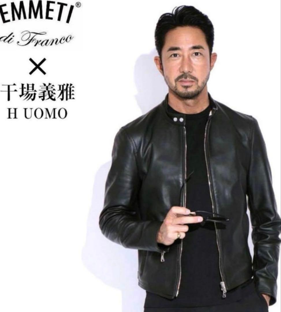 EMMETI ブラック レザー シングルライダースジャケット