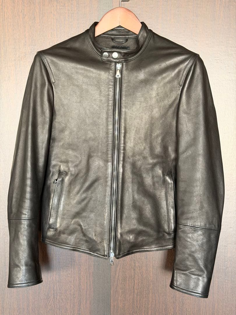 EMMETI ブラック レザー シングルライダースジャケット