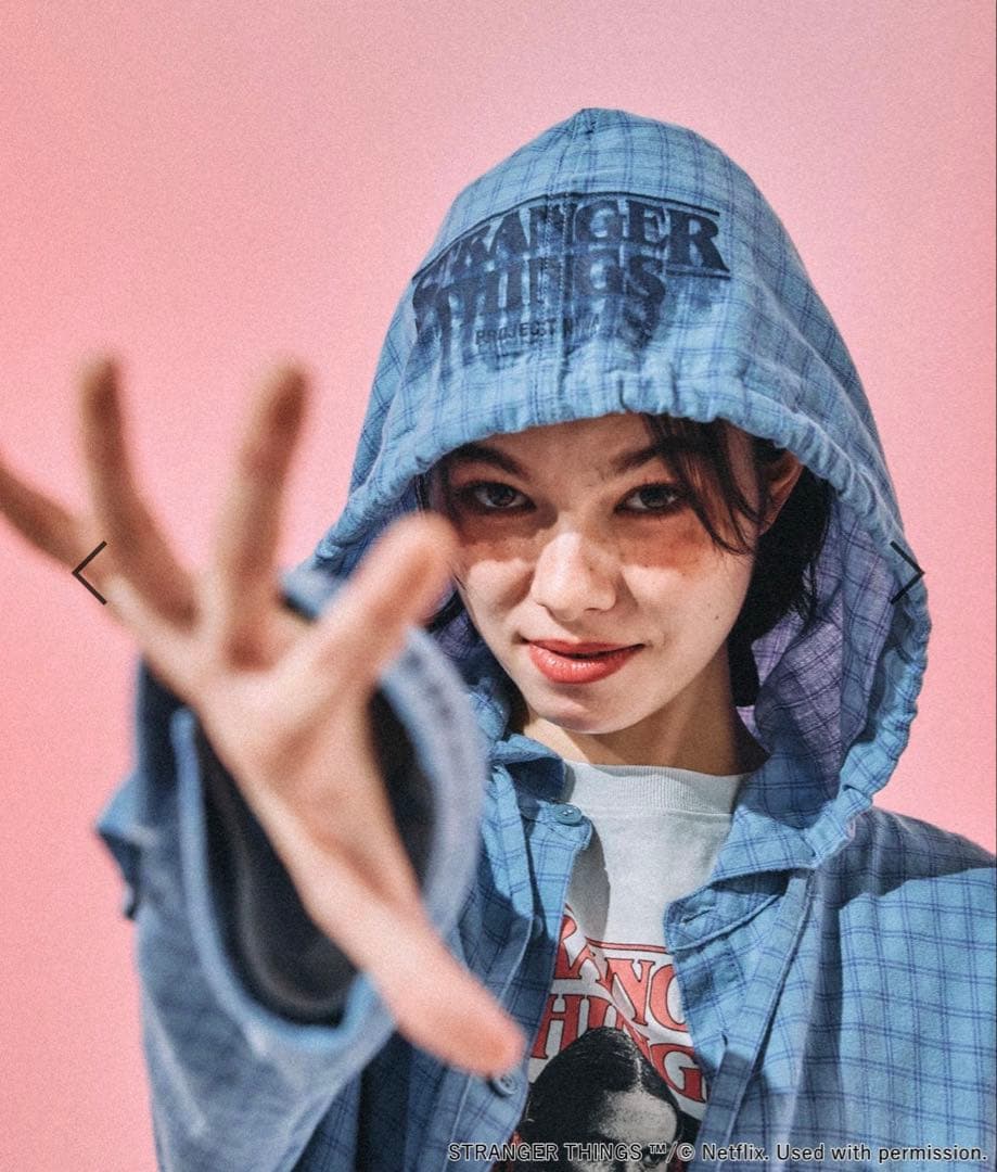 ニコアンド⭐︎ストレンジャーシングス⭐︎コラボチェックフードシャツ新品タグ付き