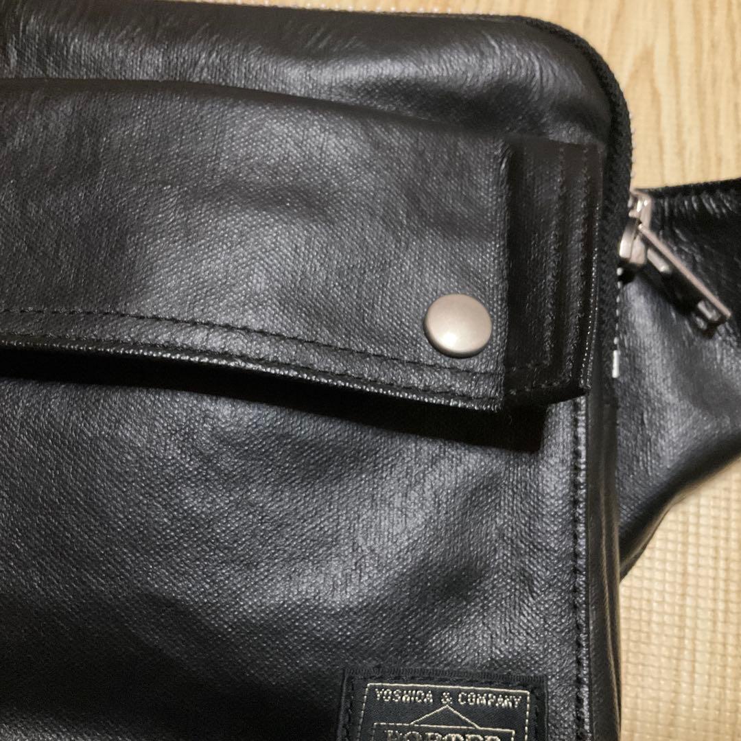 【美品】PORTER ボディバッグ ウエストポーチ フリースタイル レザー調