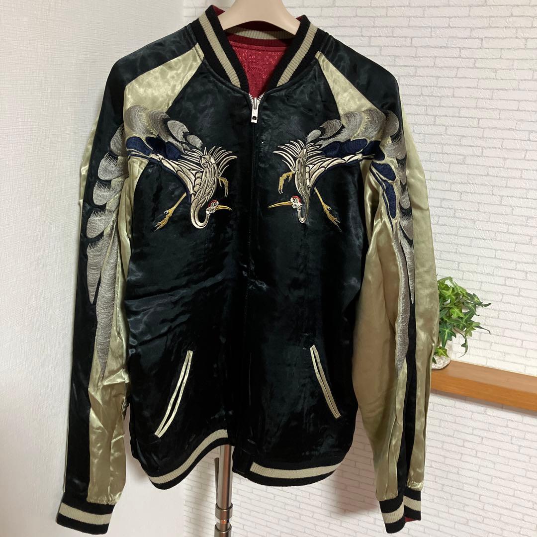 花旅楽団　スカジャン　リバーシブル　レーヨン　ジャガード織り　唐獅子牡丹　鶴