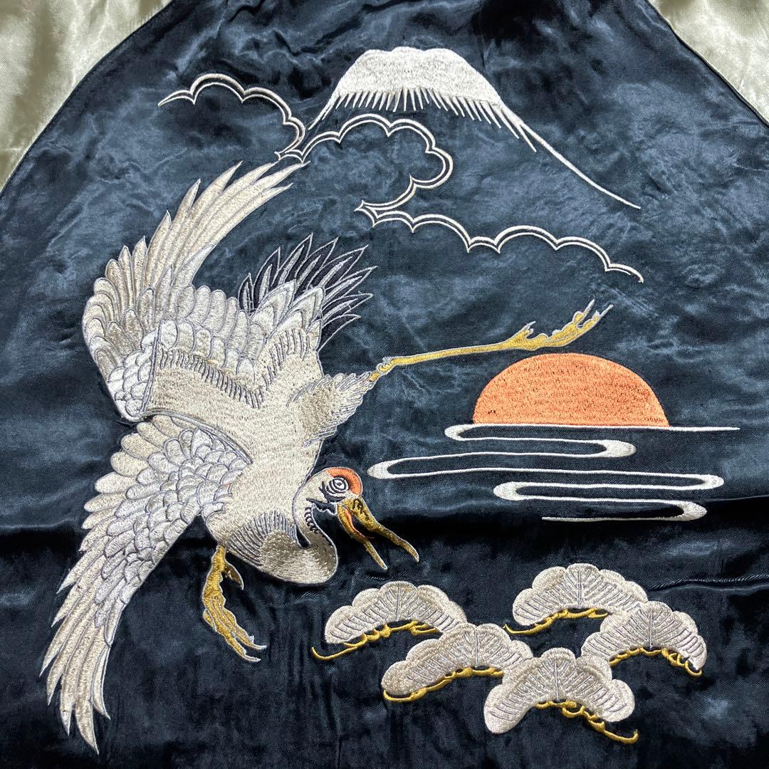 花旅楽団　スカジャン　リバーシブル　レーヨン　ジャガード織り　唐獅子牡丹　鶴