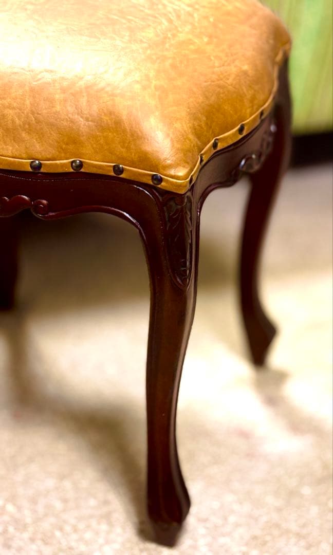 お値下げ！　最後の一脚　マホガニー　ロココ調　猫脚スツール　PVCブラウン　新品