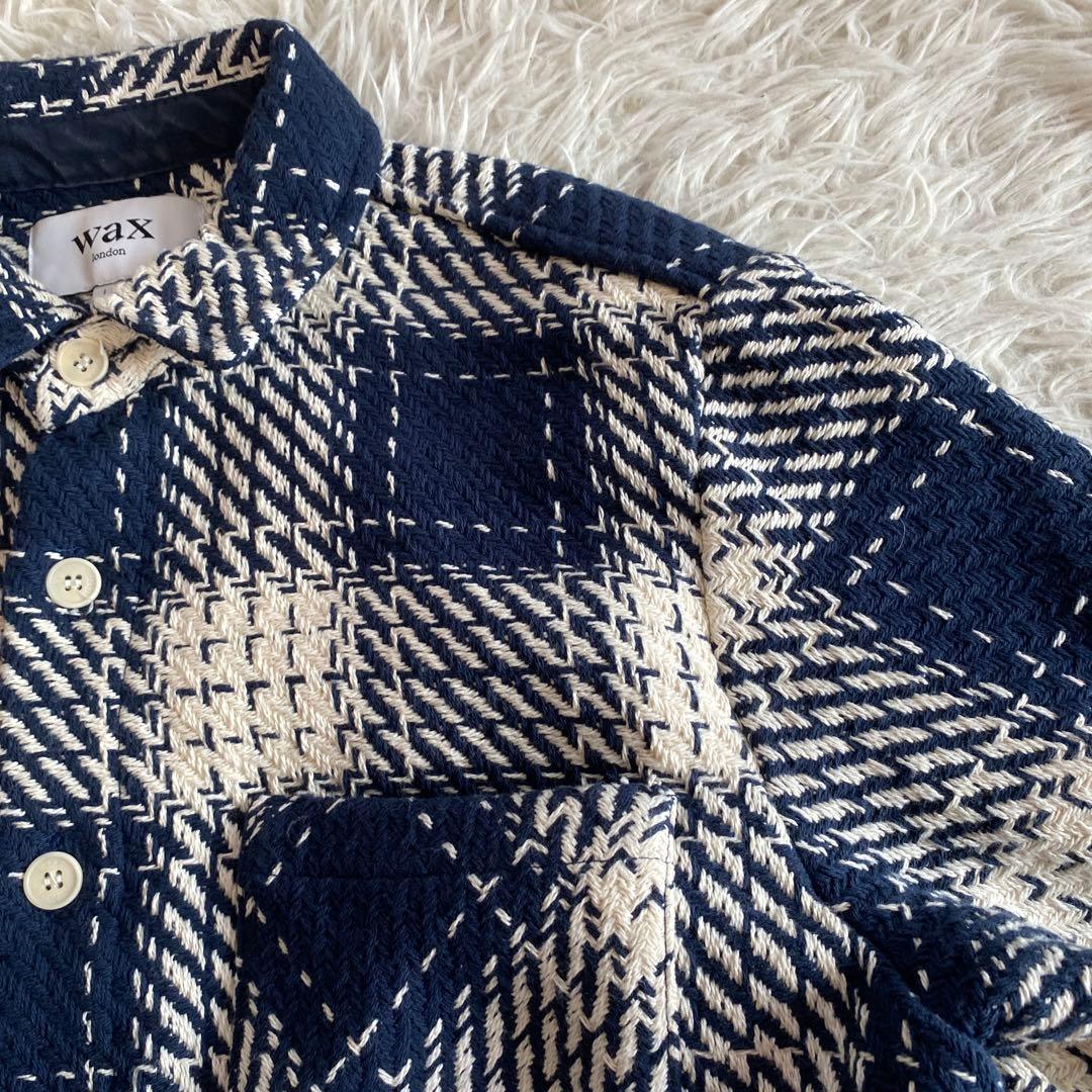 ワックスロンドン　wax london オーバーシャツ　ネイビー　ホワイト