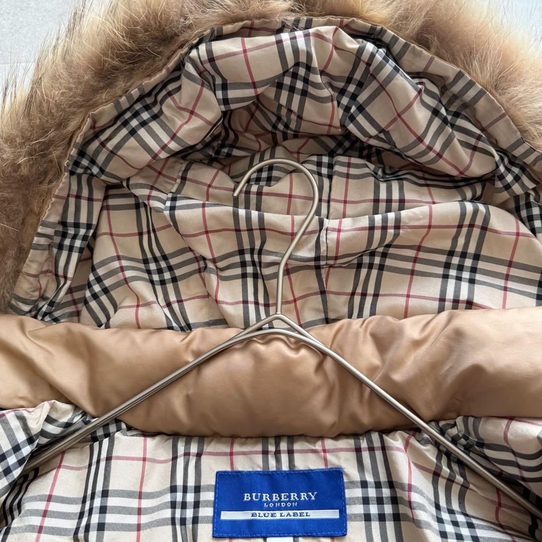 バーバリーブルーレーベル　ダウンジャケット　茶　ノバチェック　ファー　38