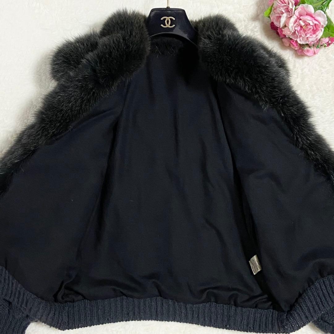 【美品】モヘヤ ニット フォックスファー ネイビー Lサイズ相当