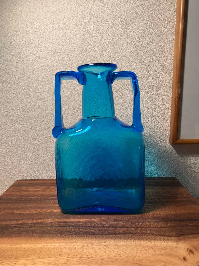 倉敷ガラス 小谷眞三 両耳付花瓶 民藝 小谷ブルー