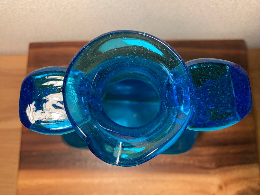 倉敷ガラス 小谷眞三 両耳付花瓶 民藝 小谷ブルー