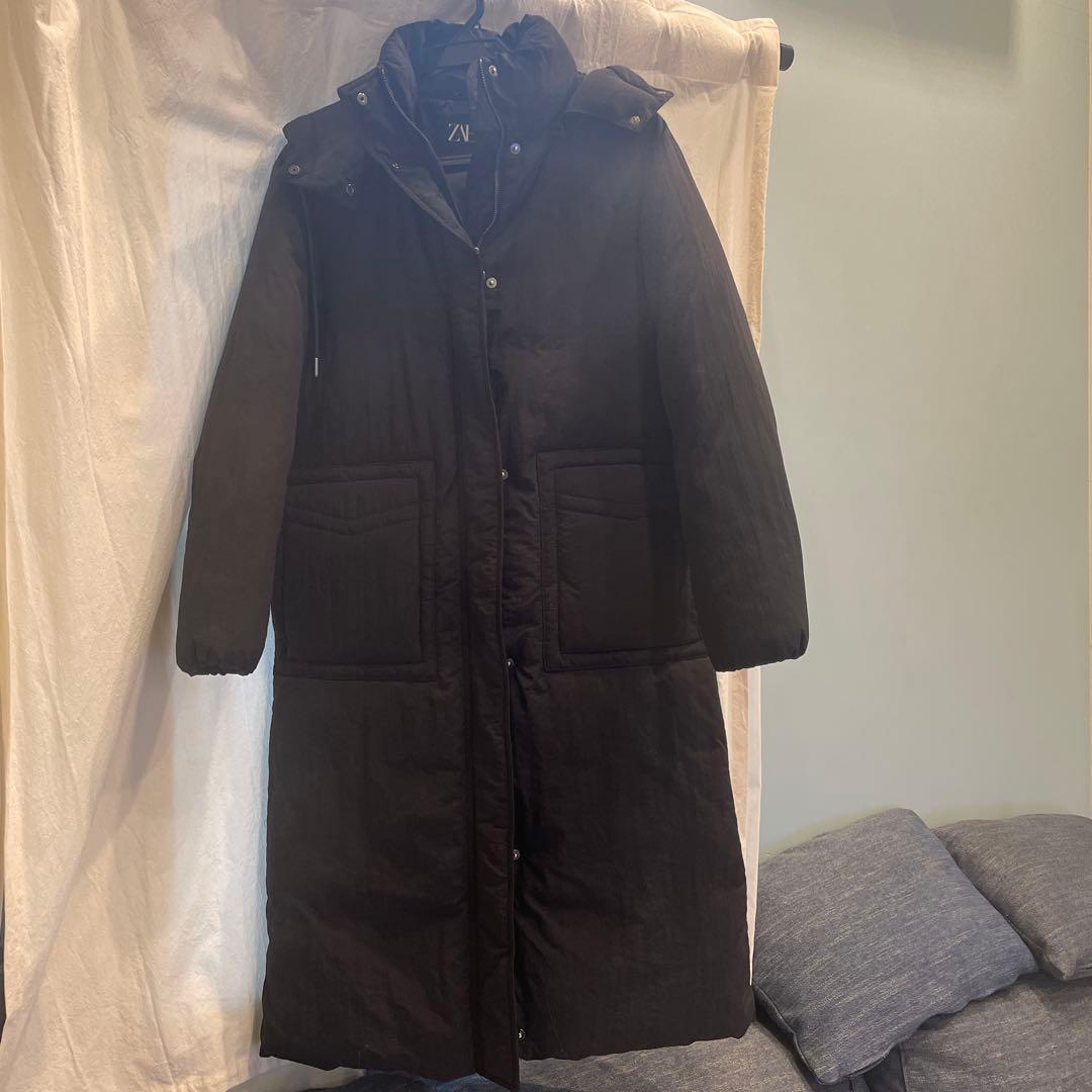 フード付きロングアノラック　ブラック