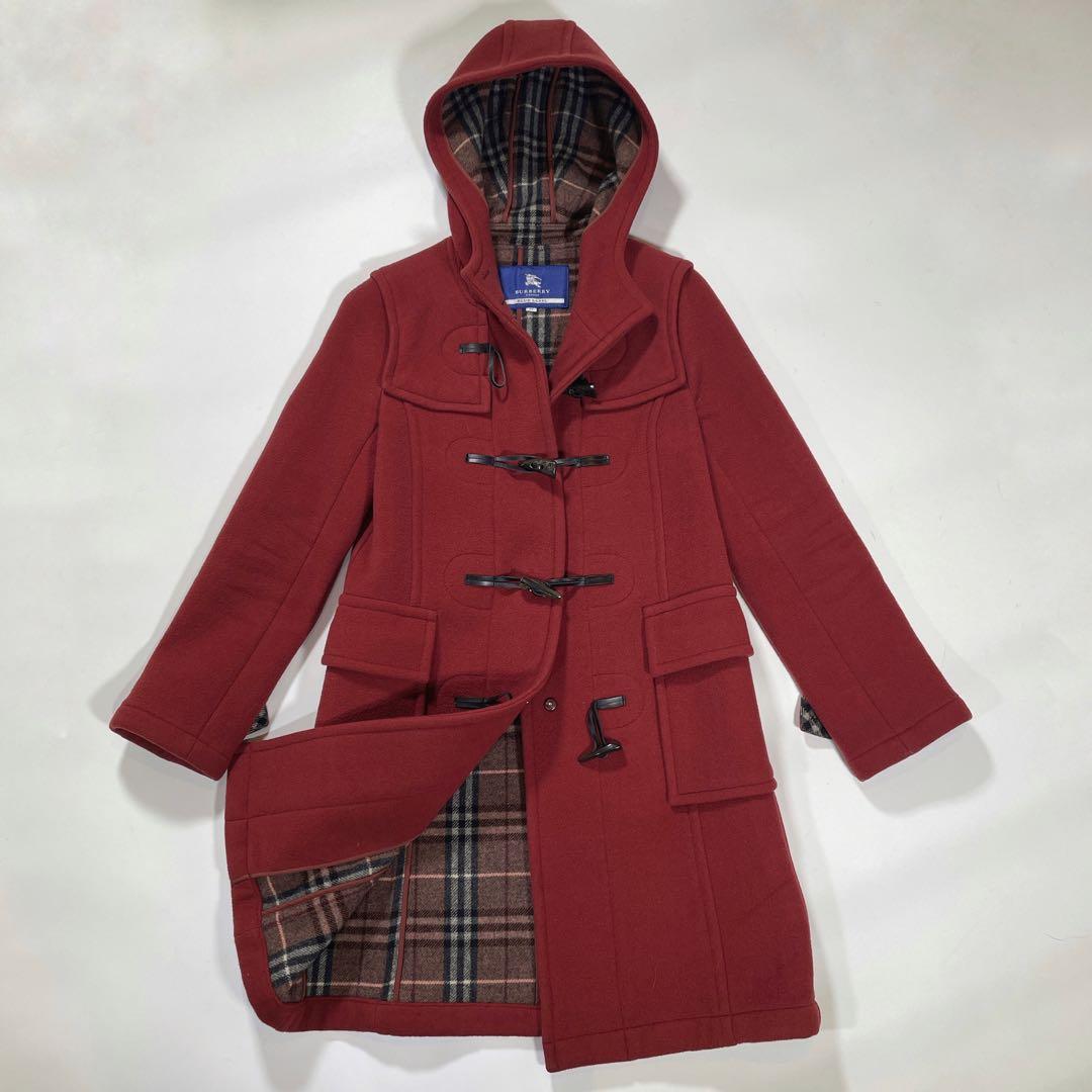 バーバリー ブルーレーベル ダッフルコート　ノバチェック　38 M 赤　ボルドー