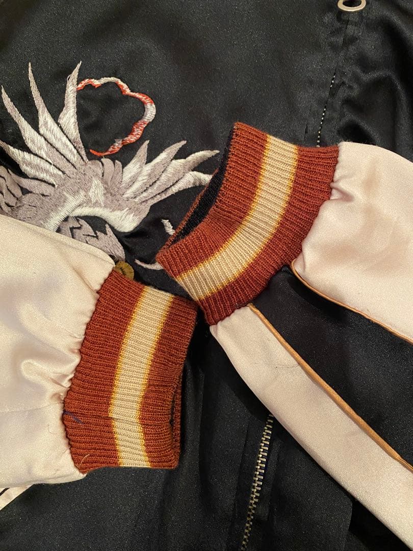 東洋　スカジャン 虎と鷲の刺繍 黒・シルバー・青・金