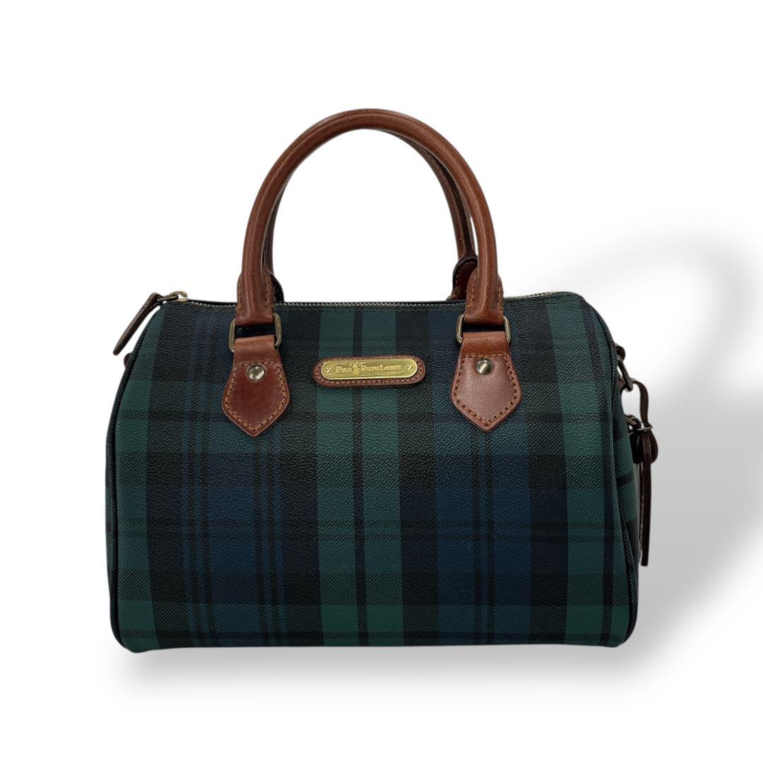 美品　オールド　ポロラルフローレン　ミニボストン　ハンドバッグ　チェック柄　緑