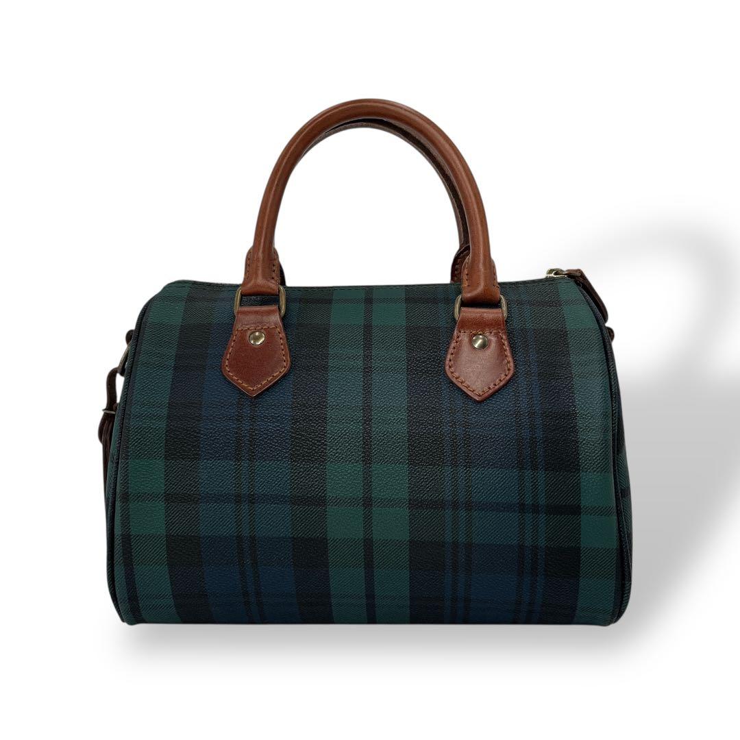 美品　オールド　ポロラルフローレン　ミニボストン　ハンドバッグ　チェック柄　緑