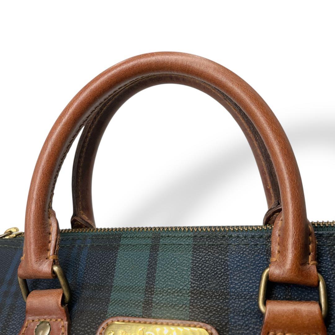 美品　オールド　ポロラルフローレン　ミニボストン　ハンドバッグ　チェック柄　緑