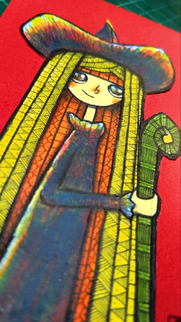 【ザビちゃん】【原画肉筆】魔女ちゃん&黒猫にゃん師匠(２枚組)