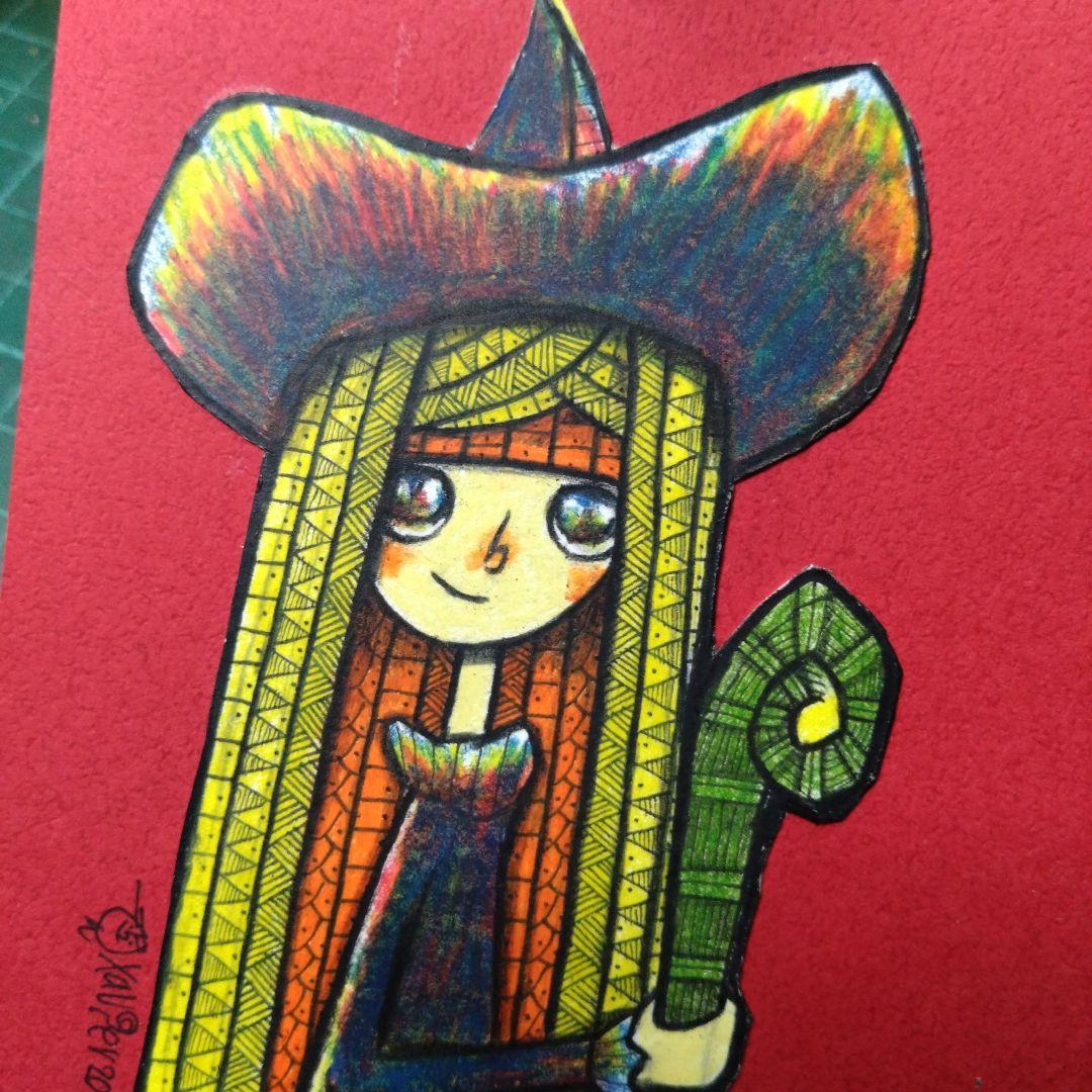 【ザビちゃん】【原画肉筆】魔女ちゃん&黒猫にゃん師匠(２枚組)